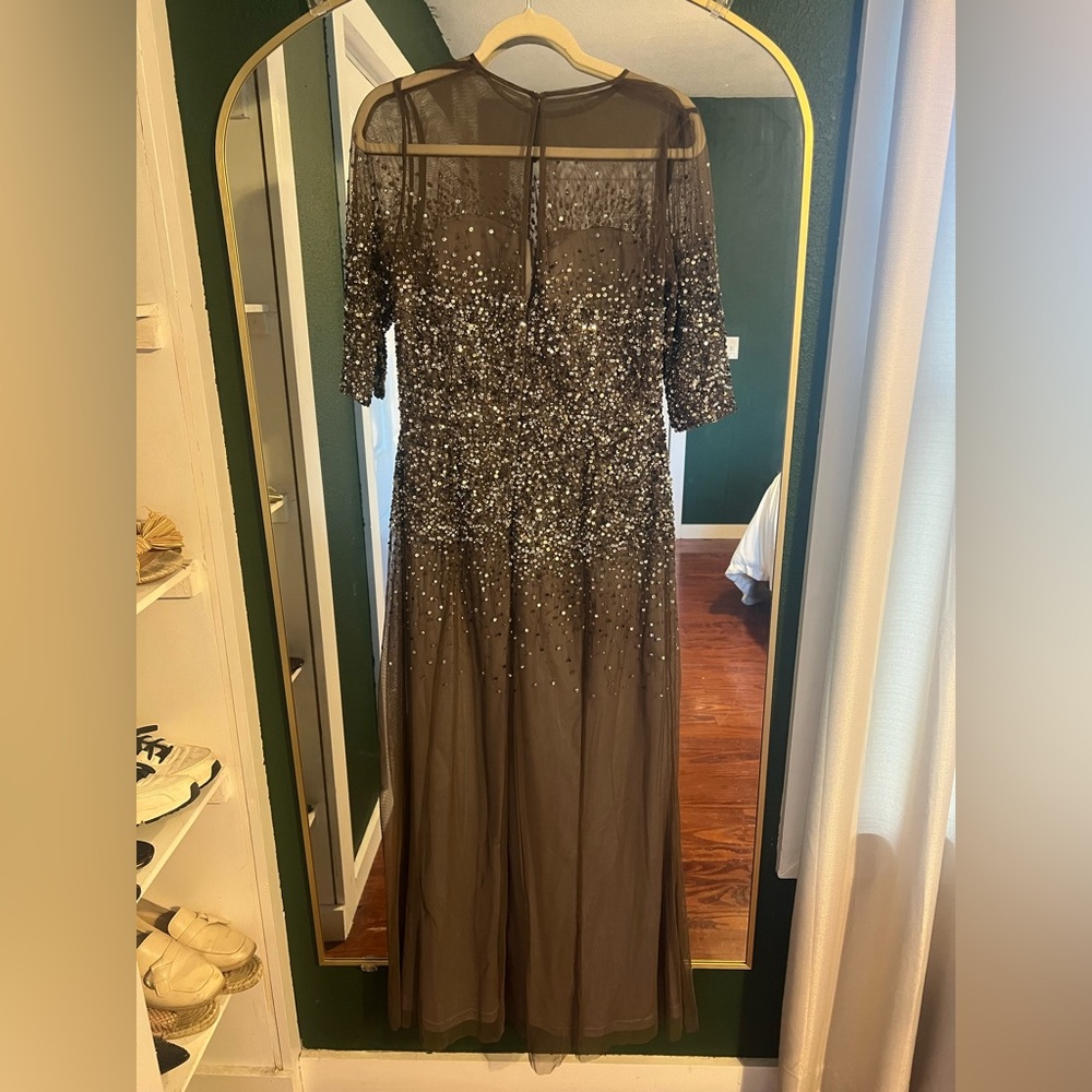 Adrianna Papell Silver Sequin Maxi Gown with Scoop Neck - Picture 7 of 8